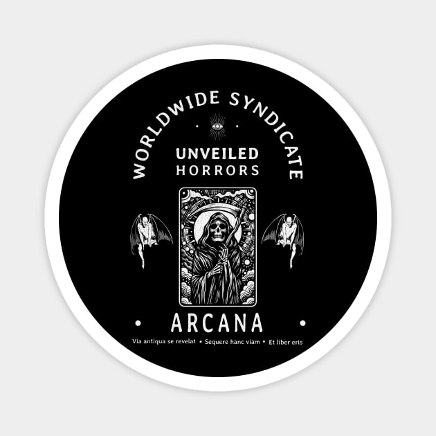 Worldwide Syndicate T-Shirt: Grim Reaper Tarot Card - Occult Arcana Tee Magnet by Designed By Marty